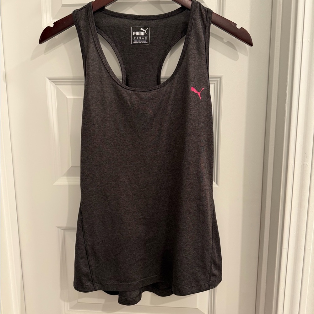 Puma Women's Gray with Pink Logo Dry Cell Athletic Tank Top lightweight large